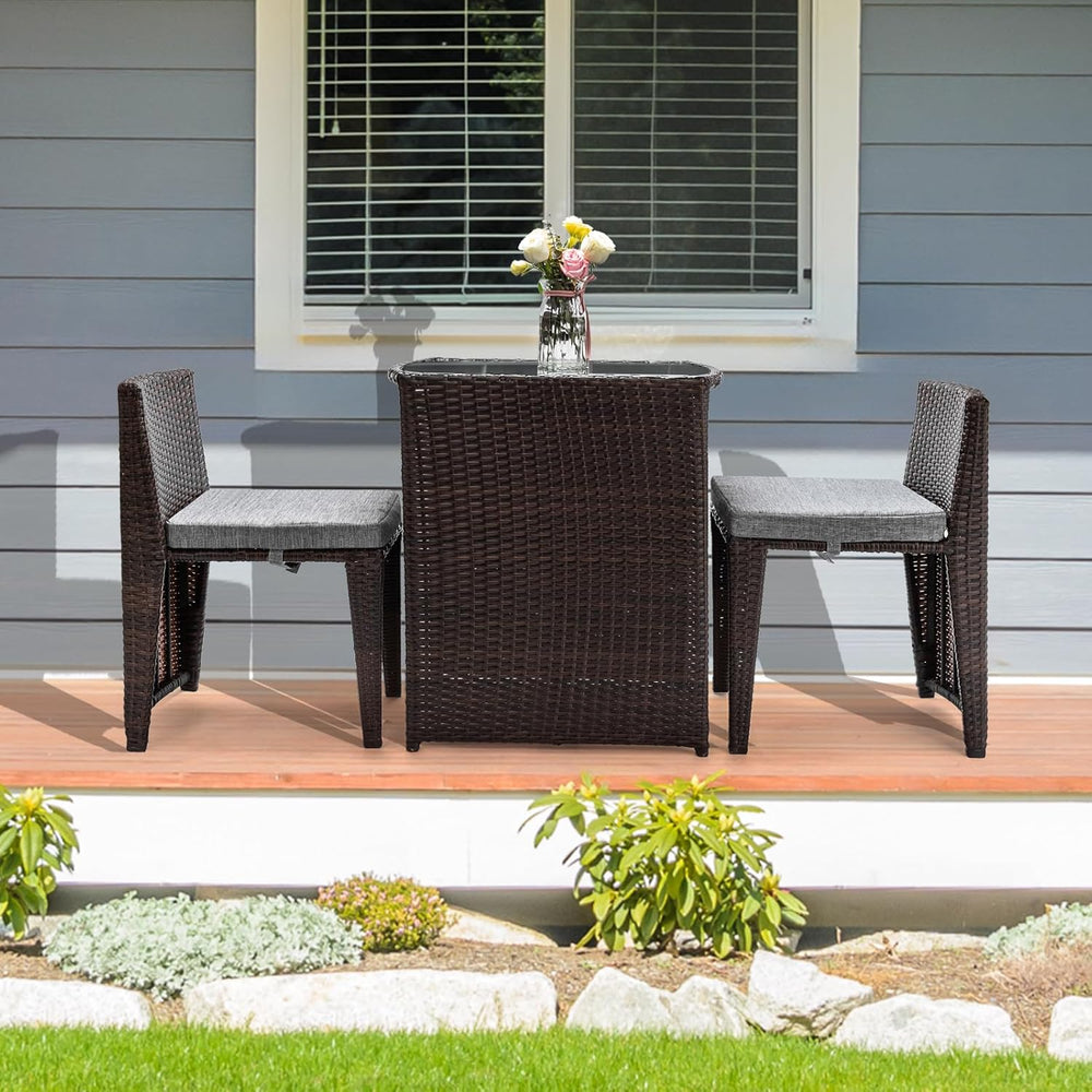 Bonnlo 3 PCS Wicker Outdoor Patio Bistro Set, Patio Furniture Set for Small S...