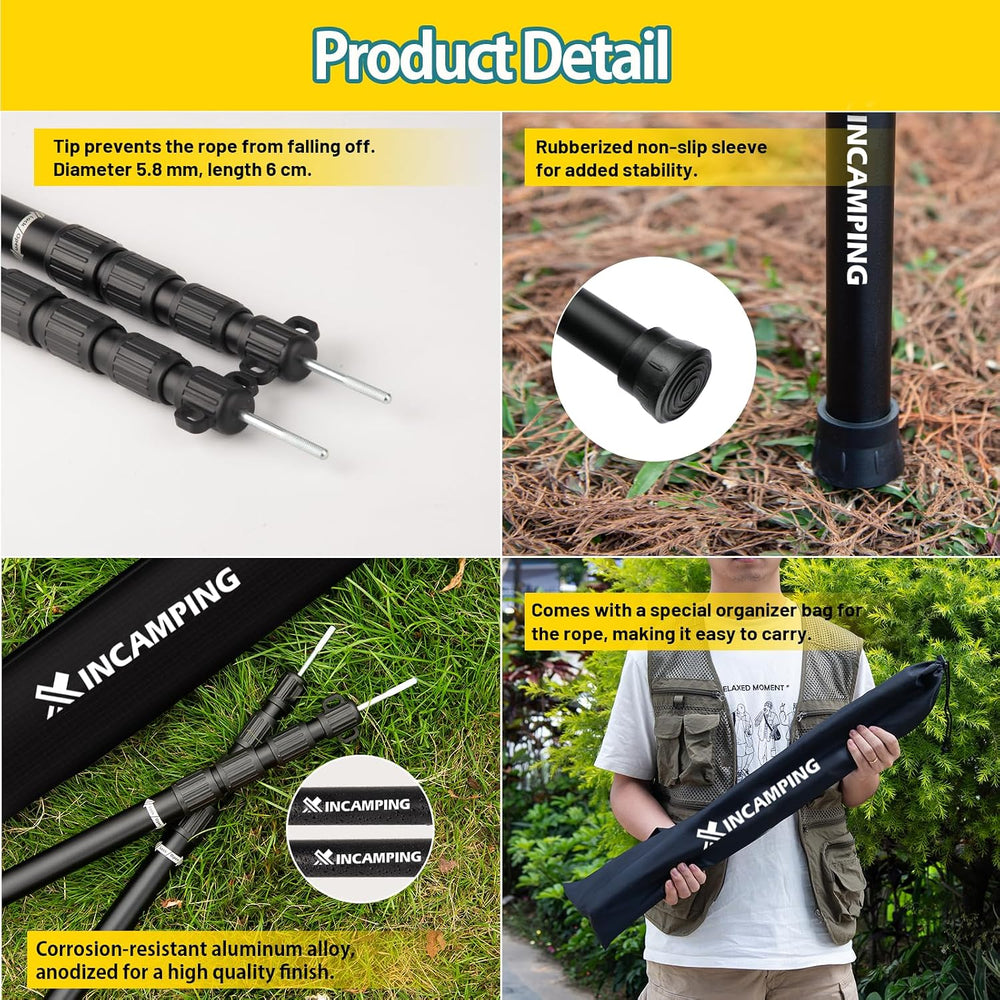 Adjustable Heavy Duty Tarp Poles 7.6FT,XINCAMPING Aluminum Tent Poles with Pr...