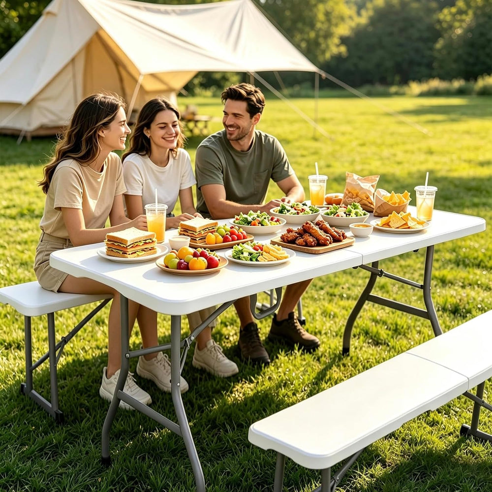 Folding Table 6ft, Heavy Duty Portable 6 Foot Foldable Table Plastic Large Fo...