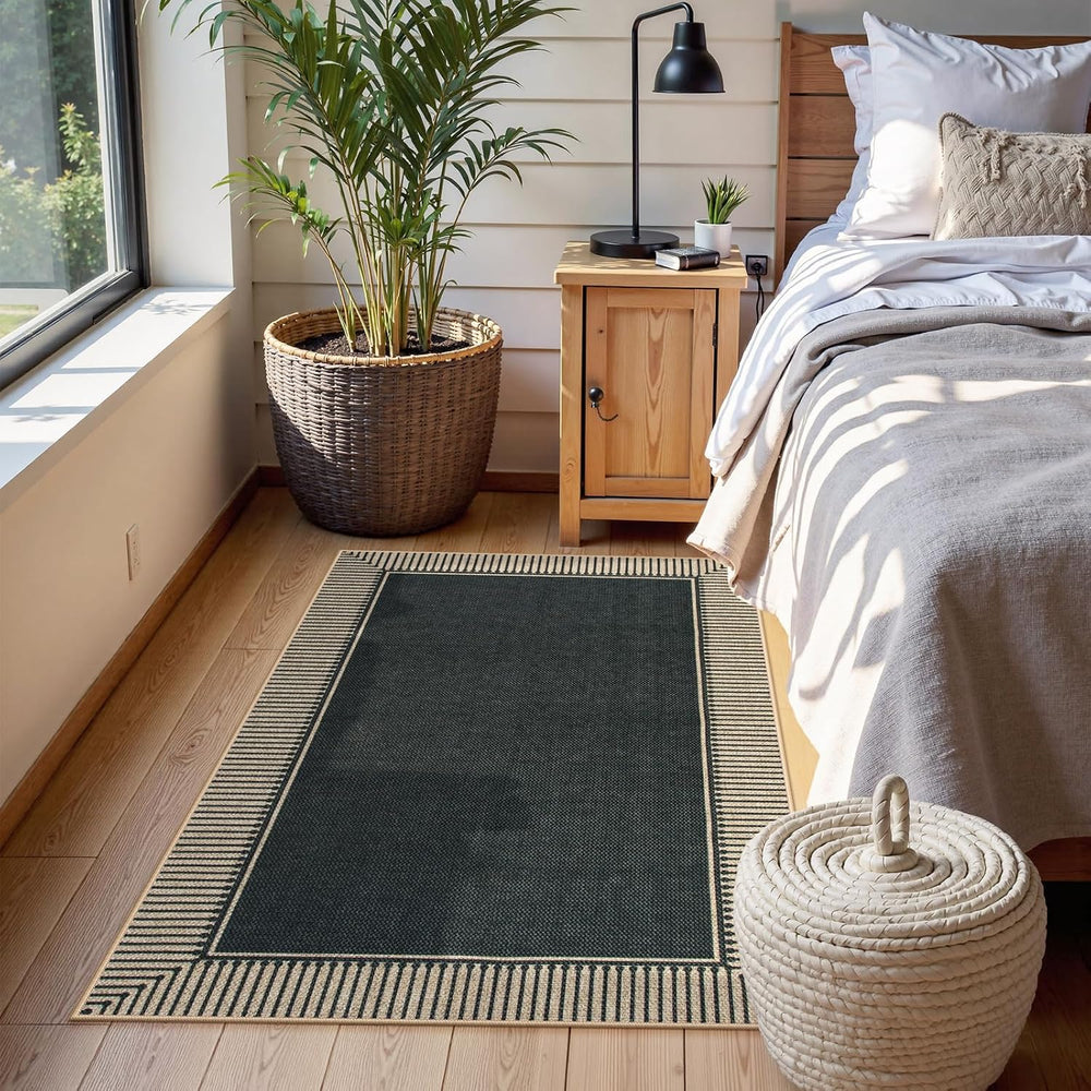 Moynesa Striped Border Easy Jute Outdoor Patio Rug 3x5, Washable Entryway Rug...