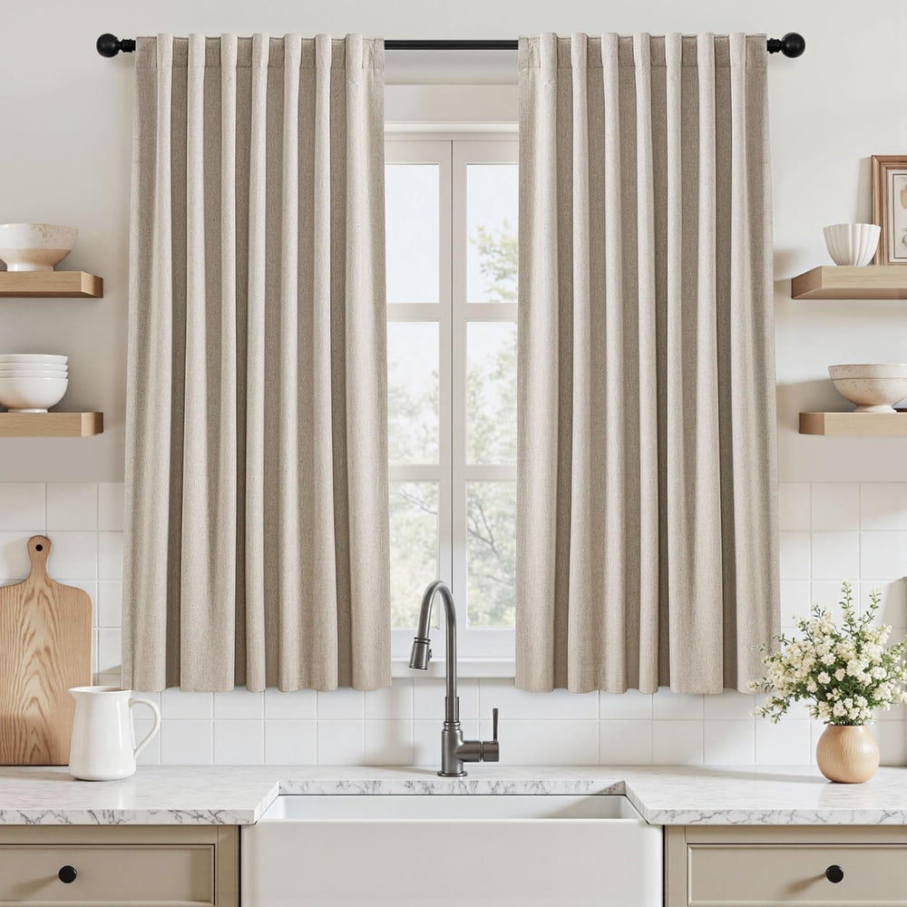 UHITECH 54 Inch Long Short Linen Bedroom Blackout Curtains 2 Panels Set