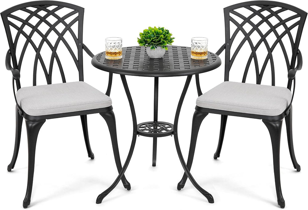 NUU GARDEN Bistro Set 3 Piece Outdoor Cast Aluminum Patio Bistro Set Patio Ta...