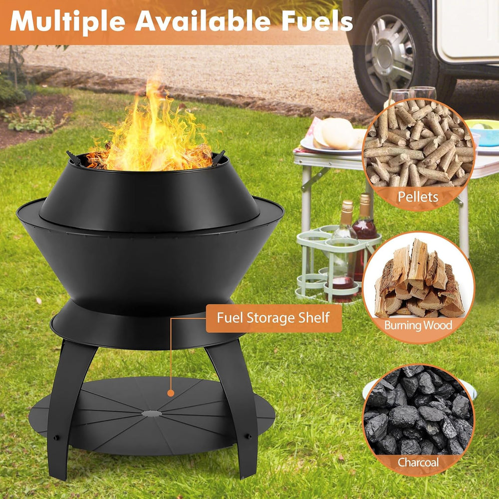 Tangkula Outdoor Fire Pit, 20 Inch Metal Fire Bowl with Pot Holder & Stor...