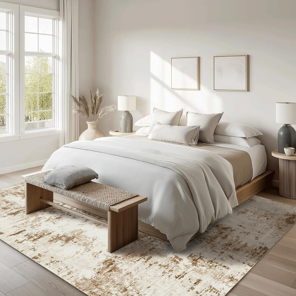 FMFUNCTEX 7x10 Washable Brown Beige Modern Abstract Living Room Area Rug