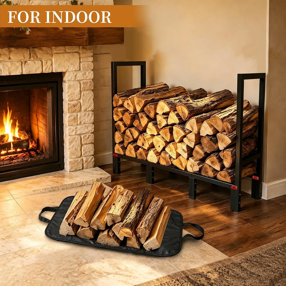4FT Firewood Rack Indoor Outdoor with Log Carrier, Firewood Log Rack Holder w...