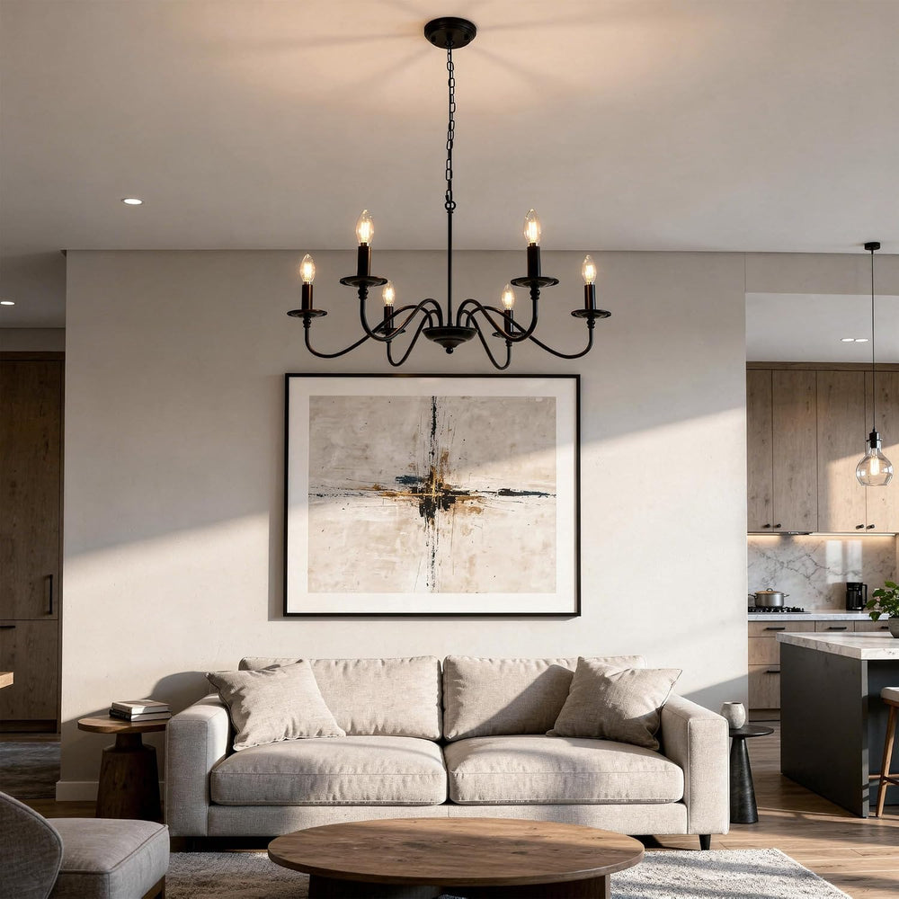 Phaosio Black Chandelier, 6-Light Farmhouse Candle Chandelier 29'', R...
