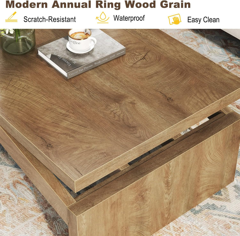 LVB 47 Inch Modern Wood Coffee Table for Living Room, Annual Ring Wood