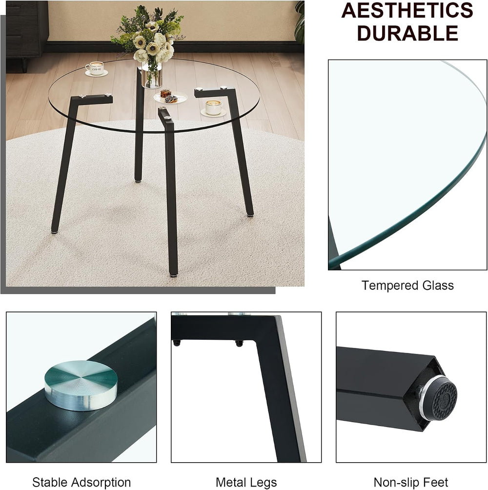 Clear Round Glass Top Dining Set for 4, 42'' Modern Luxury Circle Din...
