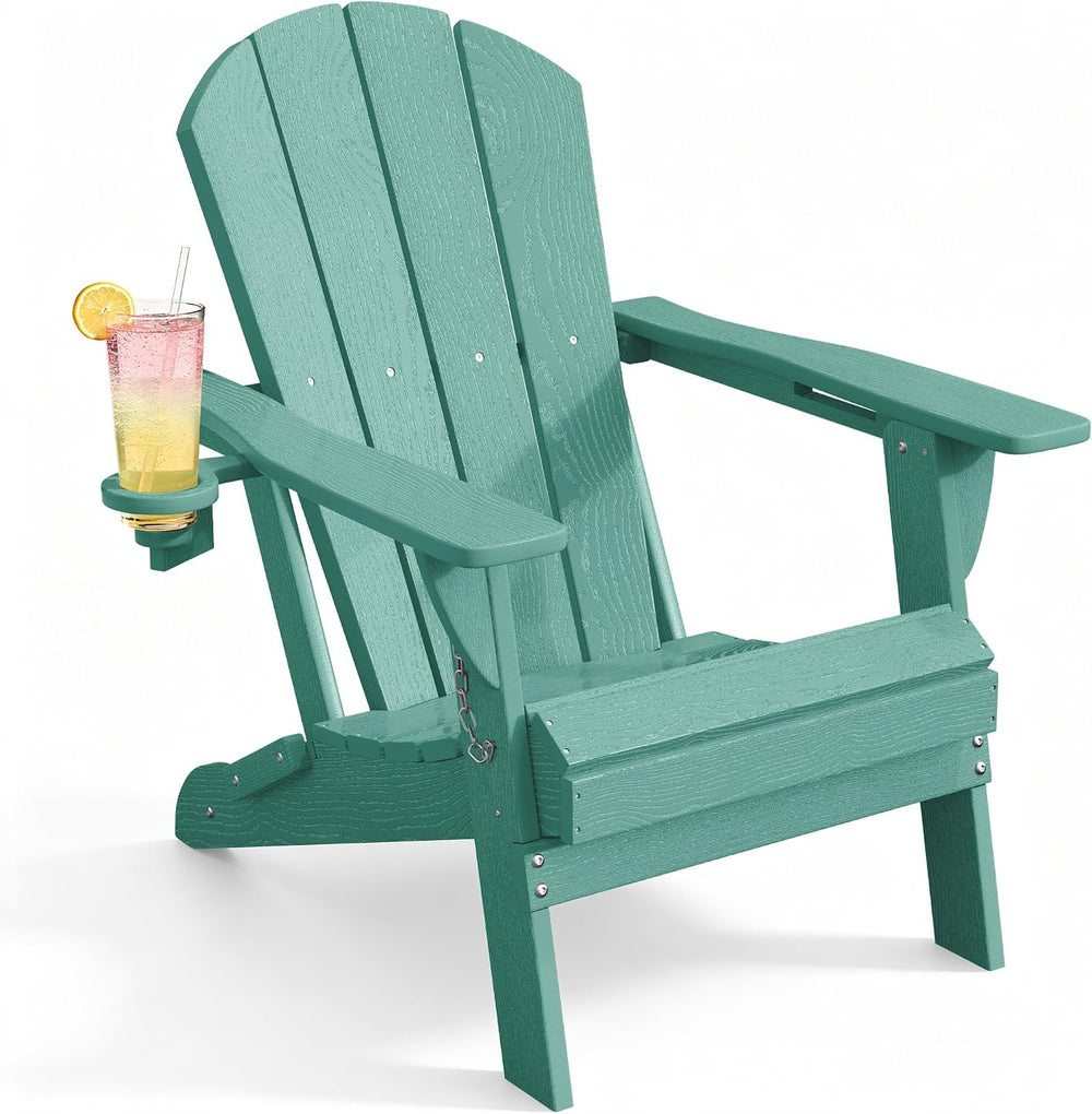 AreShark HDPE Folding Adirondack Chair with Cup Holder, Aruba