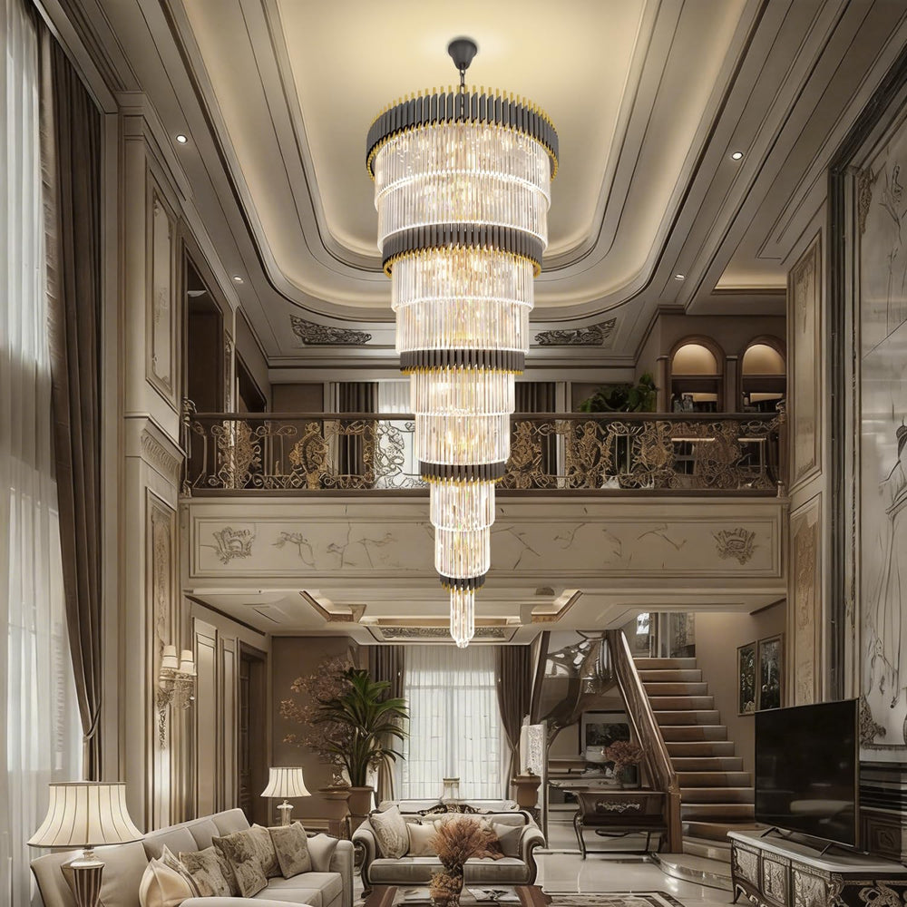 9-Tier Black and Gold Chandelier Modern Luxury Ballroom Chandelier Extra Larg...