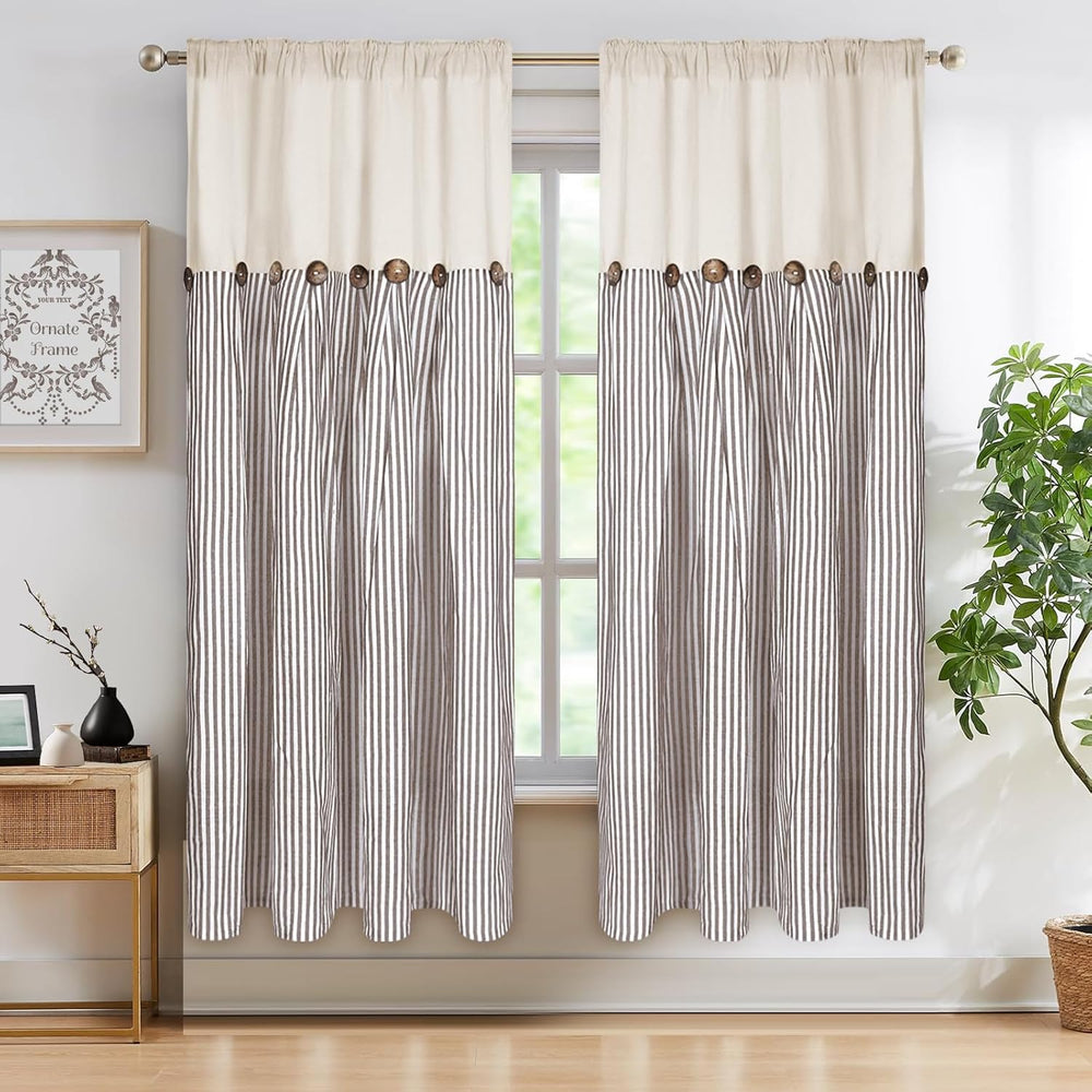 ASPMIZ Cotton Linen Farmhouse Curtains Boho Rustic Button Panel, Country Wind...