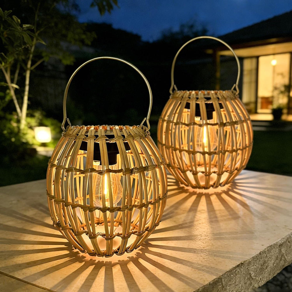 Solar Lanterns Outdoor Waterproof, Rattan Solar Outdoor Lanterns 2 Pack