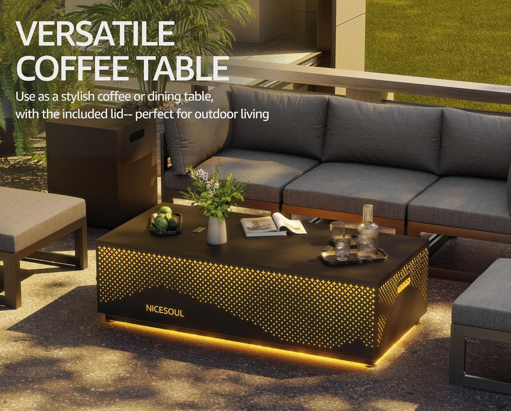 NICESOUL 42'' Outdoor Propane/Natural Gas Fire Pit Table, Rectangle P...