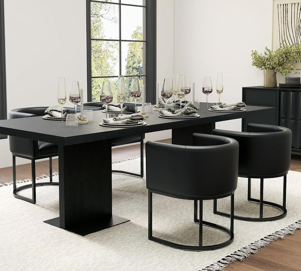 HNY Mid Century Modern Upholstered Barrel Black Dining Chairs with Arms Set o...