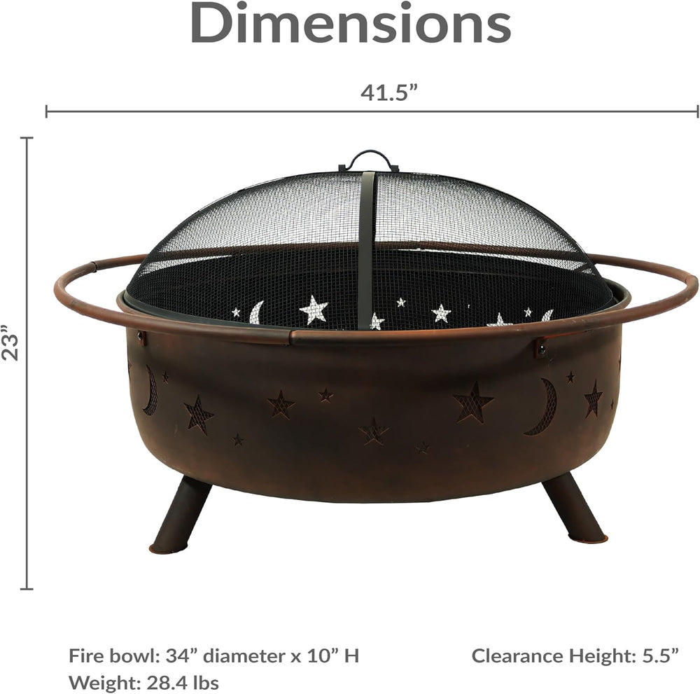 Sunnydaze Cosmic 42" Large Fire Pit for Outside Wood Burning, Round, Metal