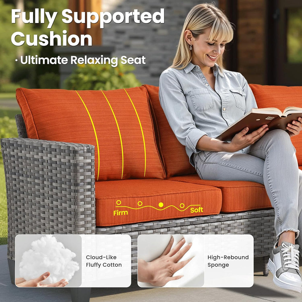 ovios Patio Furniture Set, 5 Pieces Outdoor Wicker Sofa Couch with Chairs, Ot...