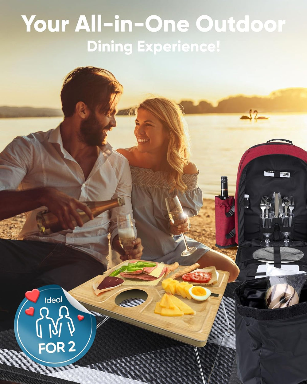 Picnic Backpack for 2 - All-in-One for Couples [with Picnic Blanket & Por...