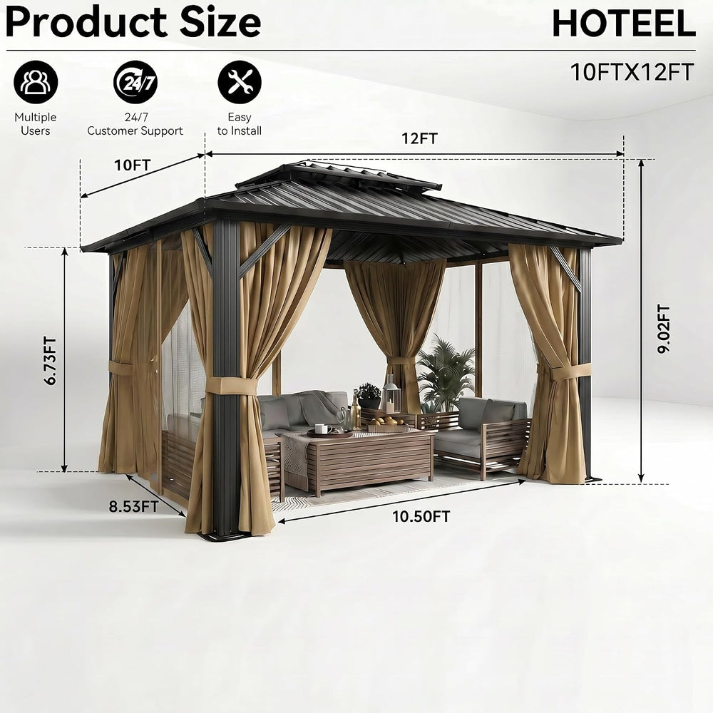 HOTEEL 10x12 Hardtop Gazebo On Clearance with Galvanized Steel Double Roof,He...