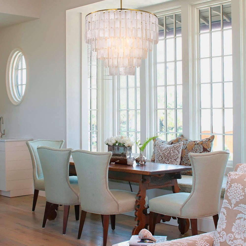 TOCHIC Capiz Shell Chandelier, Gold Coastal Chandelier with Natural Shells