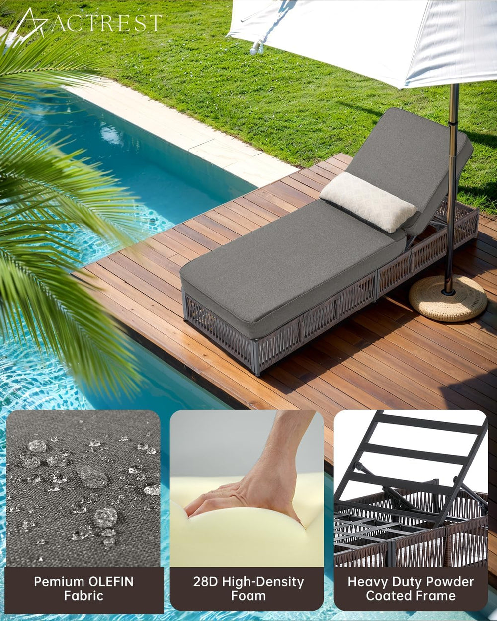 Luxury Outdoor Chaise Lounge Chairs of 2 with 5 Inch Thick Cushions and Side ...