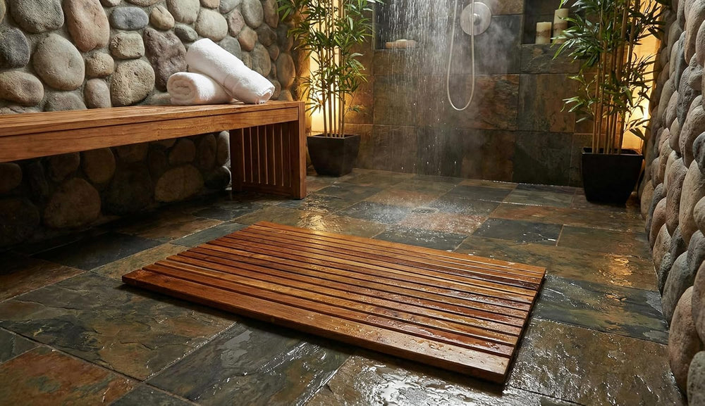 Bare Decor Cosi String Spa Shower Mat in Solid Teak Wood Oiled Finish, Large:...