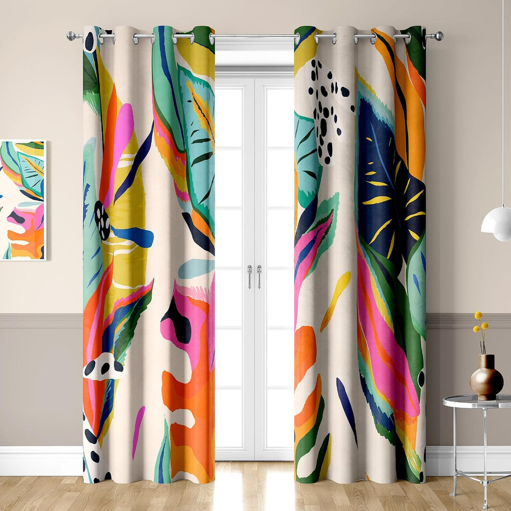 Colorful Black Out Curtains, Boho Floral Abstract Jungle Asthetic Modern Art ...