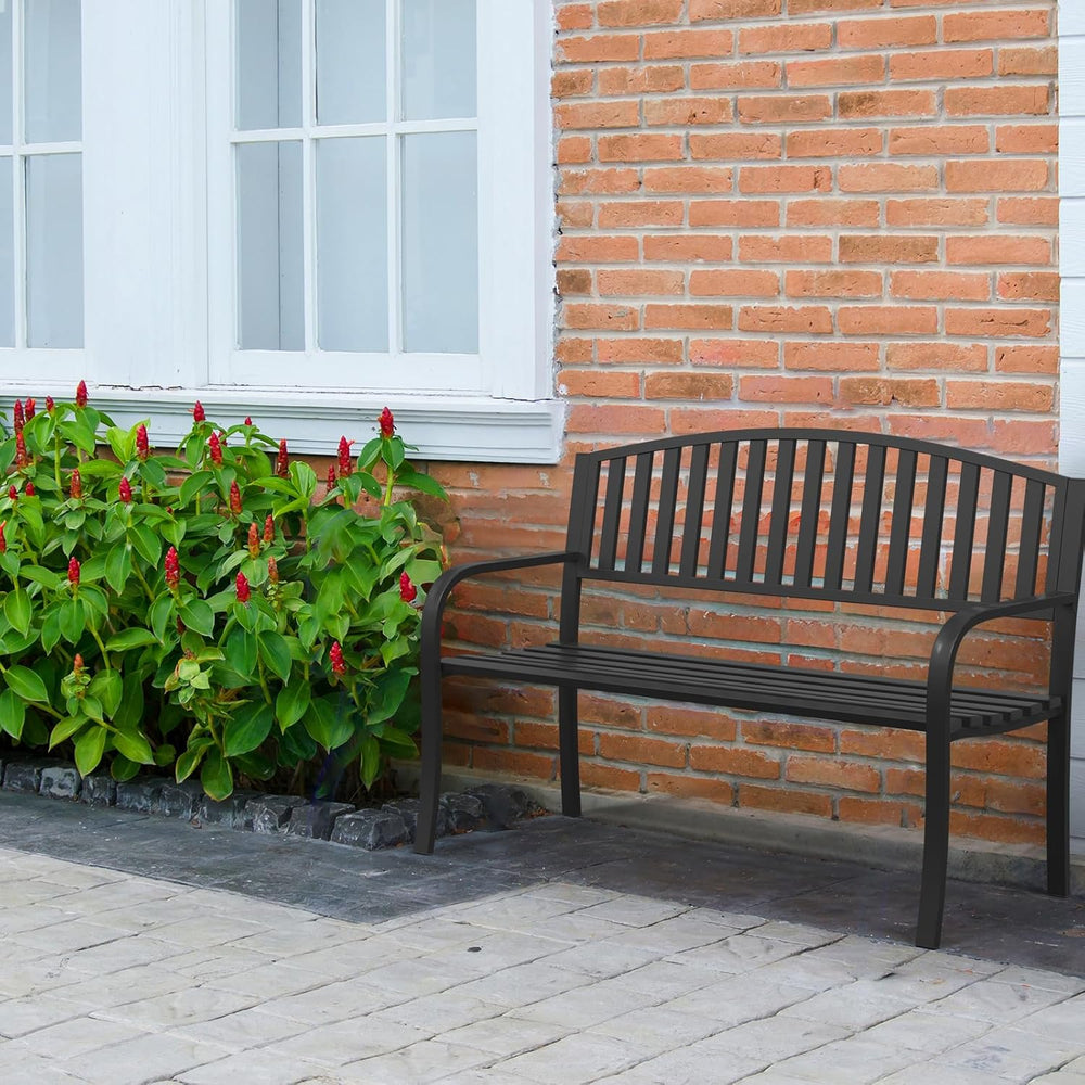 Outdoor Bench Garden Bench, 50" Anti-Rust Patio Bench Clearance, Iron Me...