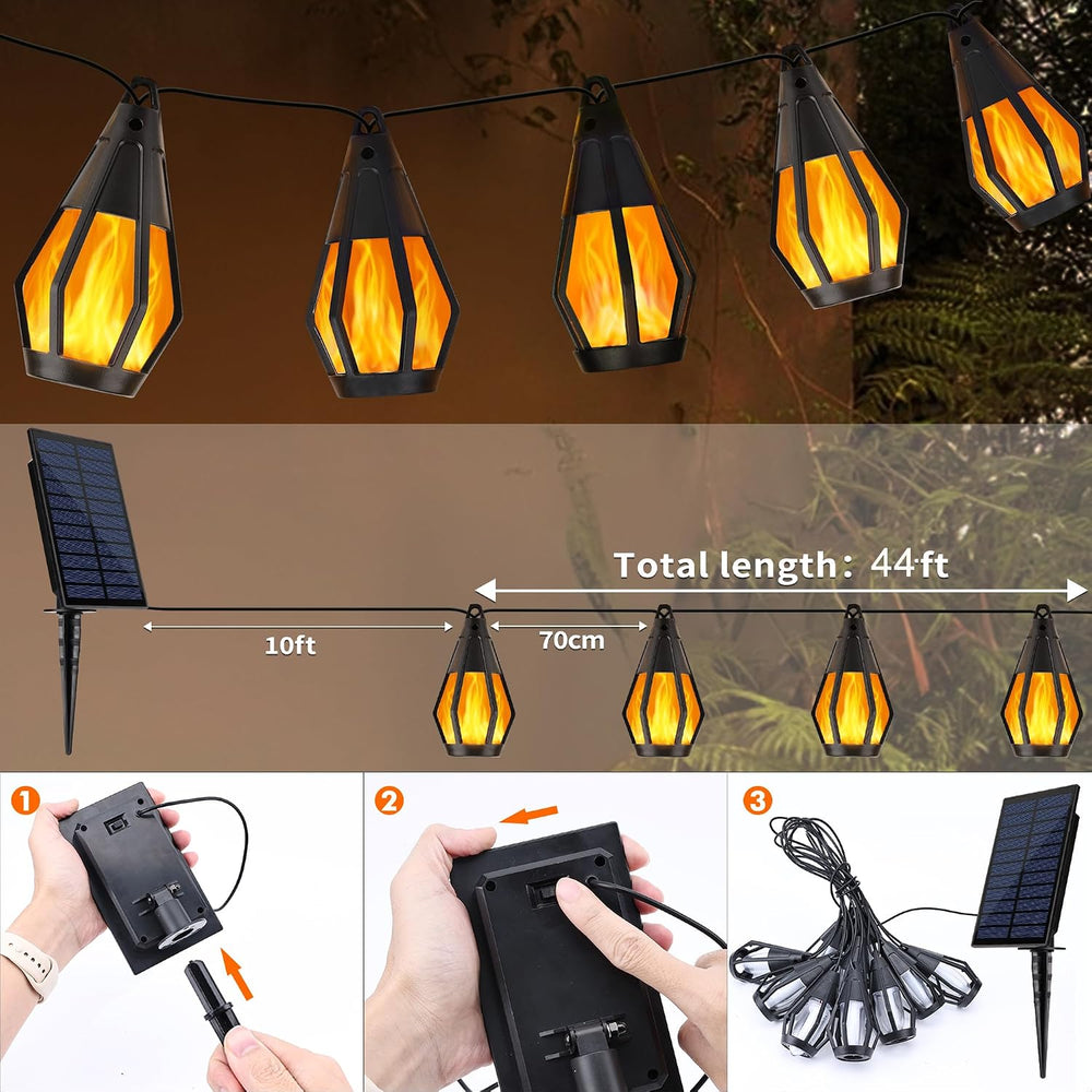 Solar String Lights for Outside, 44Ft Solar Patio Light with 20 Flickering