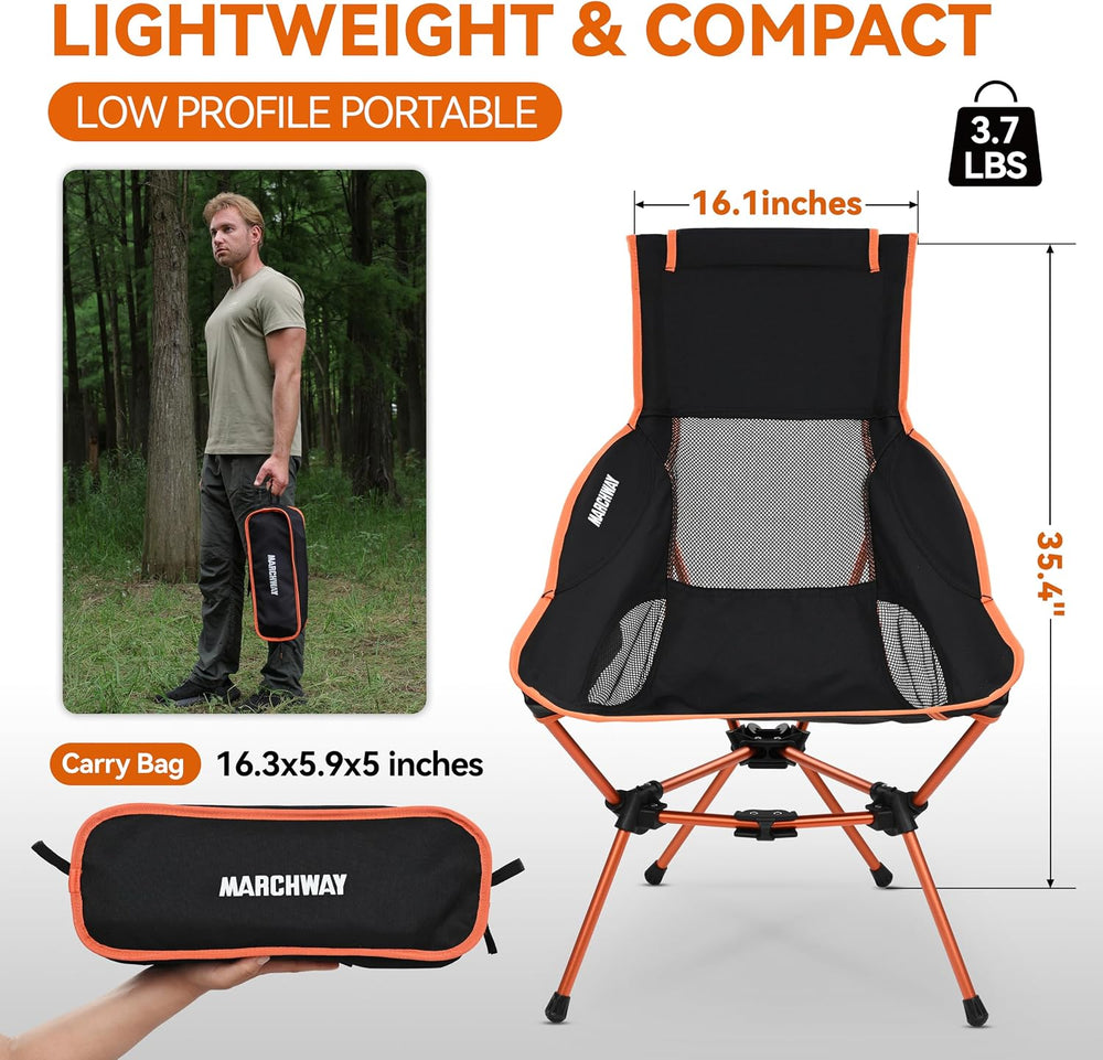 MARCHWAY Lightweight Folding High Back Camping Chair with Head Support, Stabl...