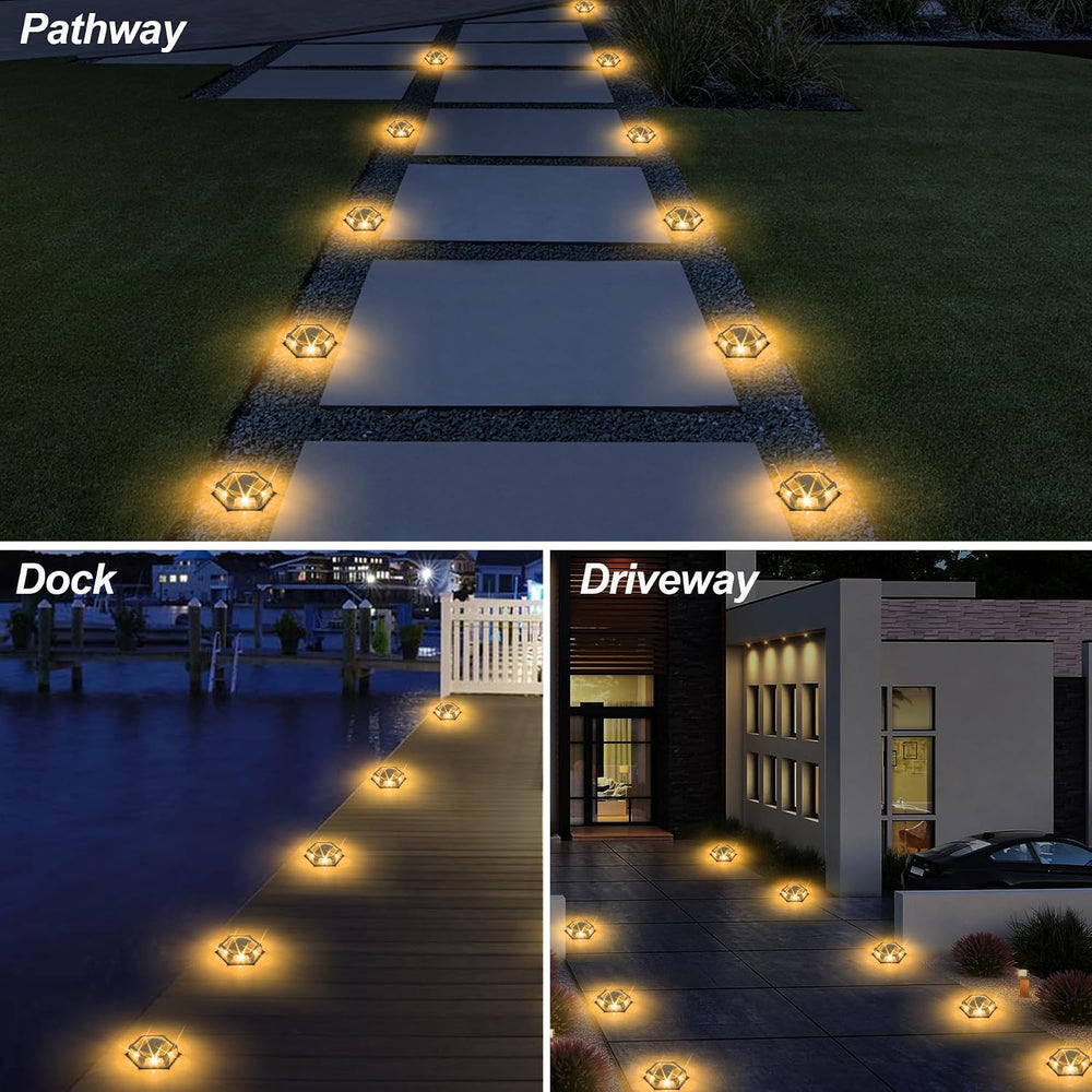 Solar Dock Lights, Solar Driveway Deck Lights, Warm White 8 Packs