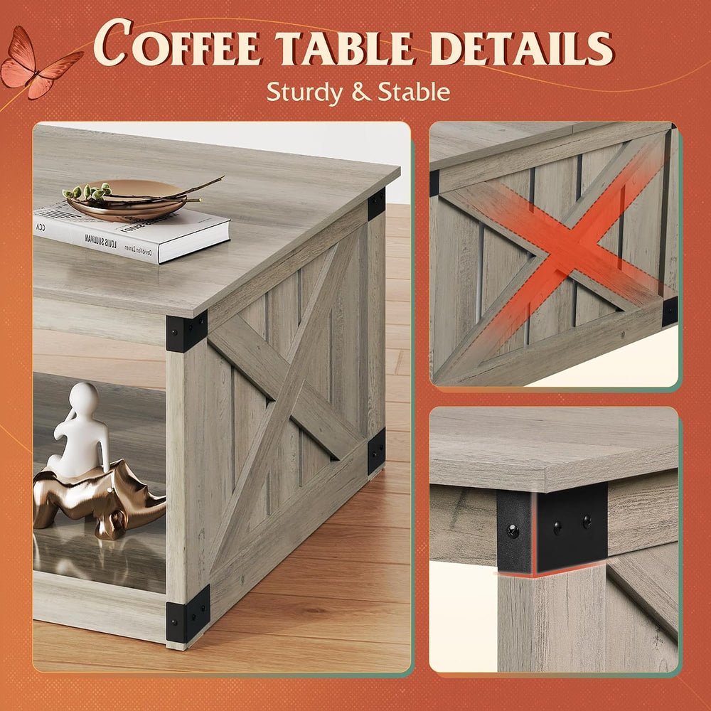 WLIVE Coffee Table, Farmhouse Coffee Table with Open Storage, 31.5" Wood...