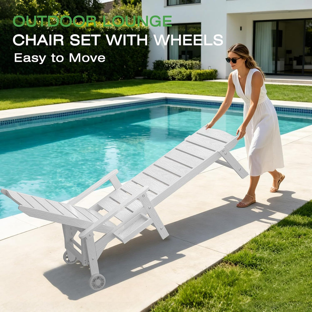 Pool Lounge Chairs Set of 2, 6.3ft Outside Chaise Lounger with Wheels,5-Posit...