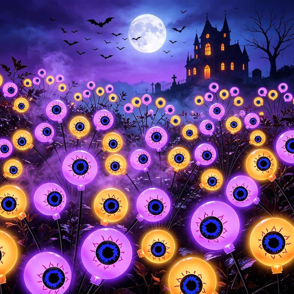 Halloween Decorations Outdoor, 4 Pack 24 LED Purple and Orange Solar Scary Ey...