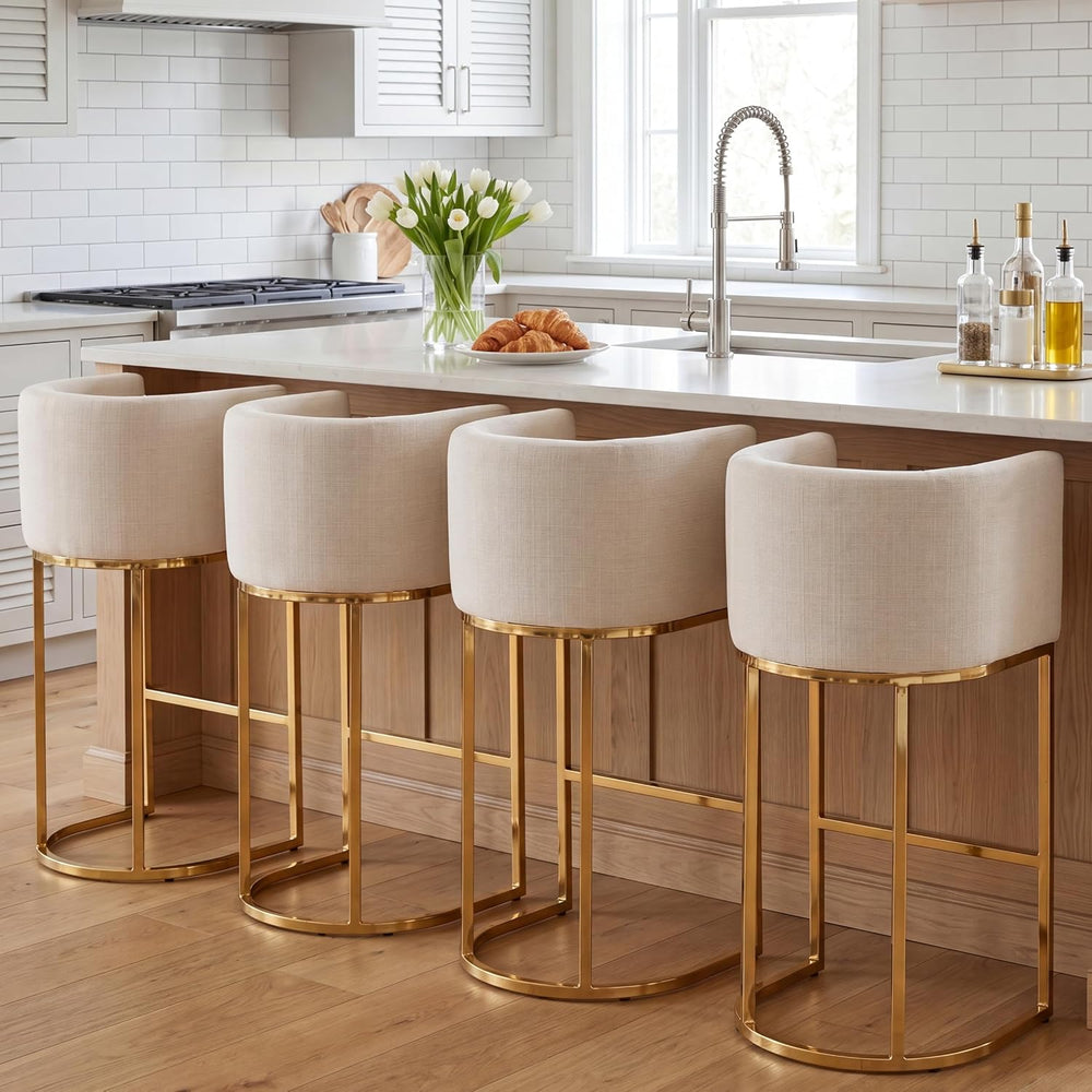 RIVOVA Contemporary Cream Linen Bar Stools Set of 4, 32" Upholstered Fab...