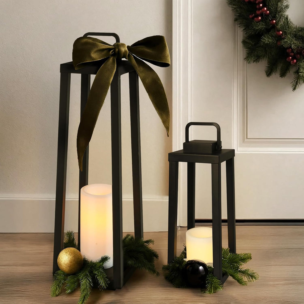 Integrated LED Solar Lantern Outdoor Large H24 Inch Black Metal Decorative So...