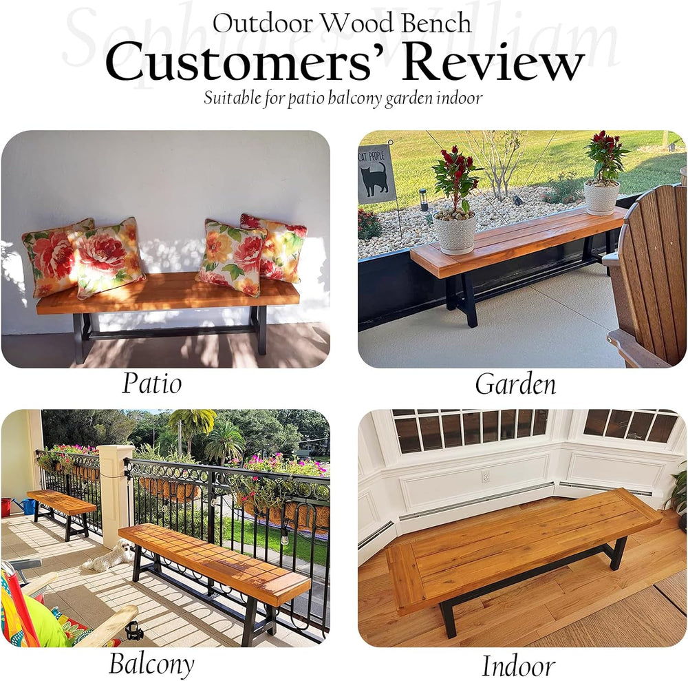 Sophia & William 63" Outdoor Wood Bench Weatherproof, Teak Finish, 1...