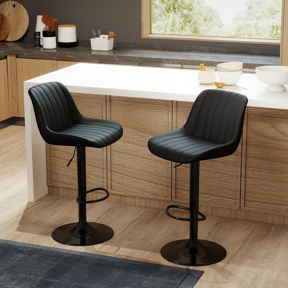 Youhauchair Adjustable Faux Leather Bar Stools Set of 3, Black