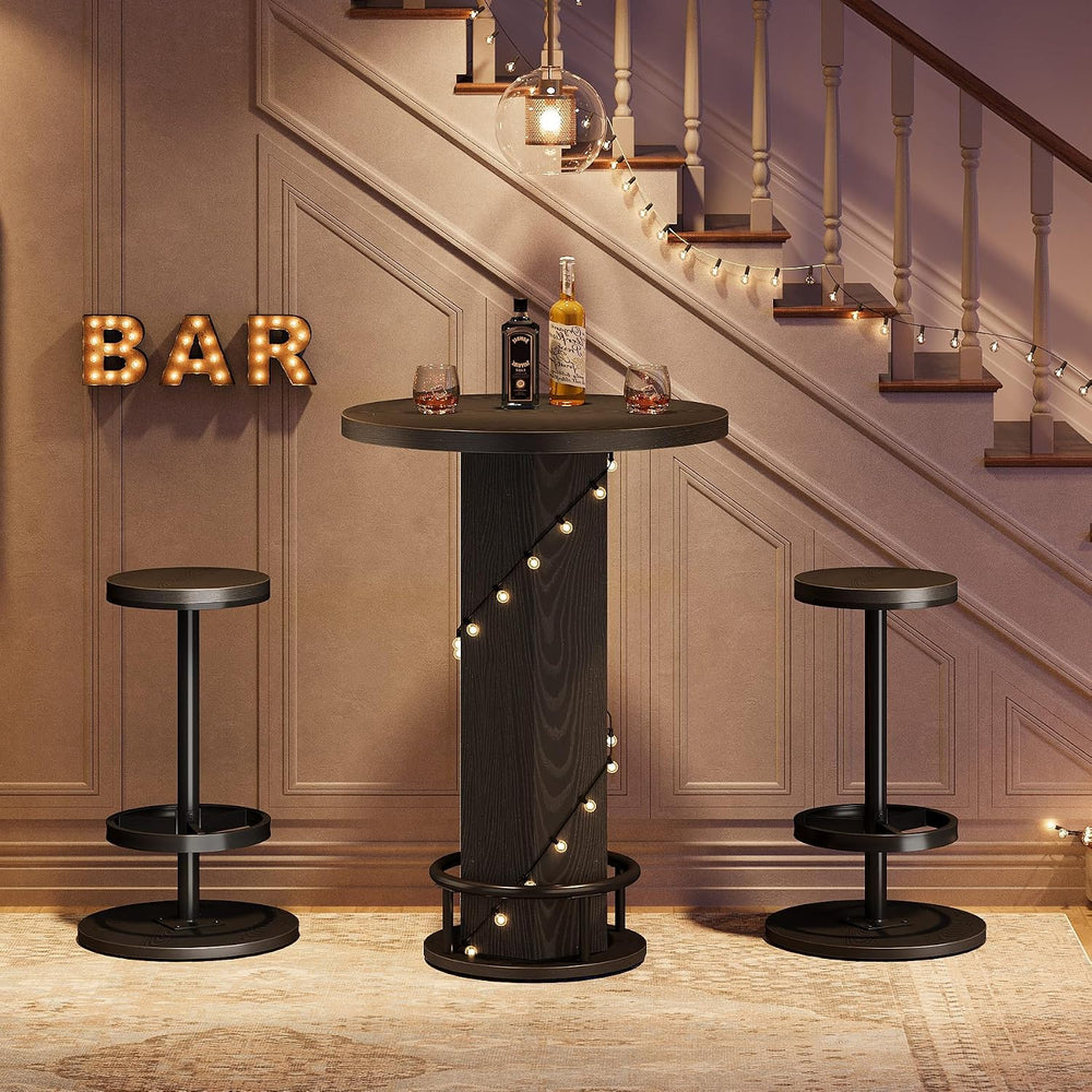 Tribesigns Round Bar Table Set of 2, Industrial Bistro Sets with 2 barstools,...