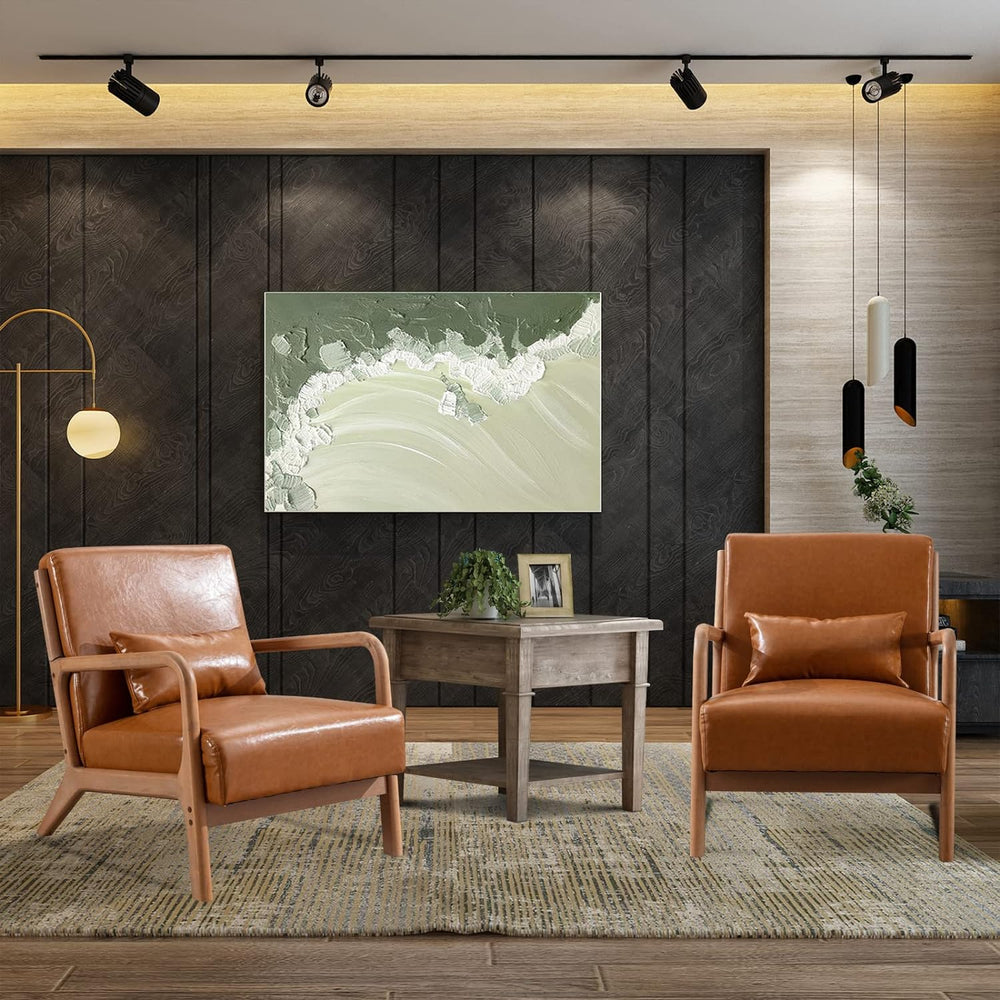 INZOY Mid-Century Modern Accent Chair Set of 2, PU Leather Reading Armchair w...
