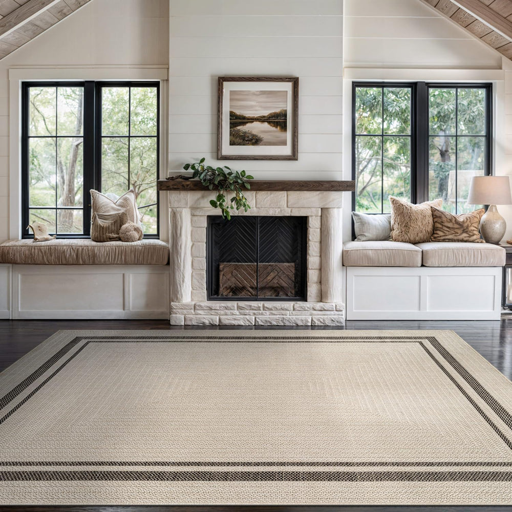 Beverly Rug Easy Jute Bordered Rug 10x14 Washable Large Indoor Outdoor Area R...