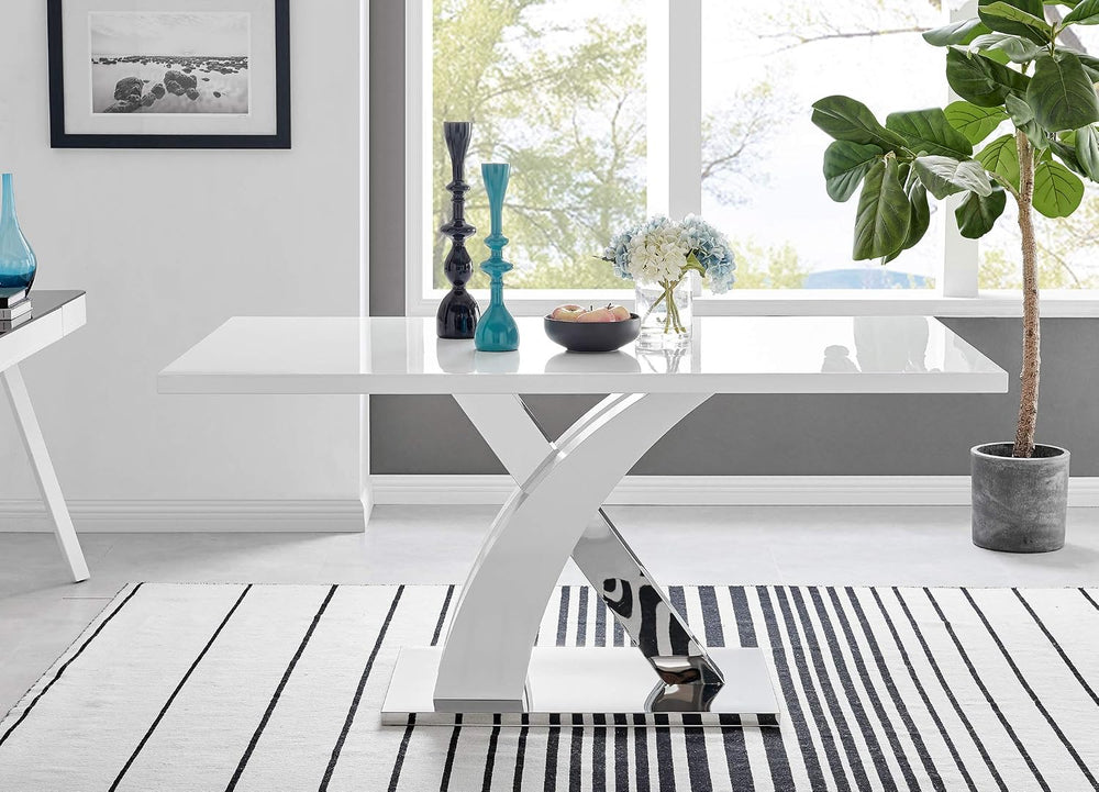 Furniturebox UK Atlanta Modern Rectangle Chrome Metal White High Gloss Dining...