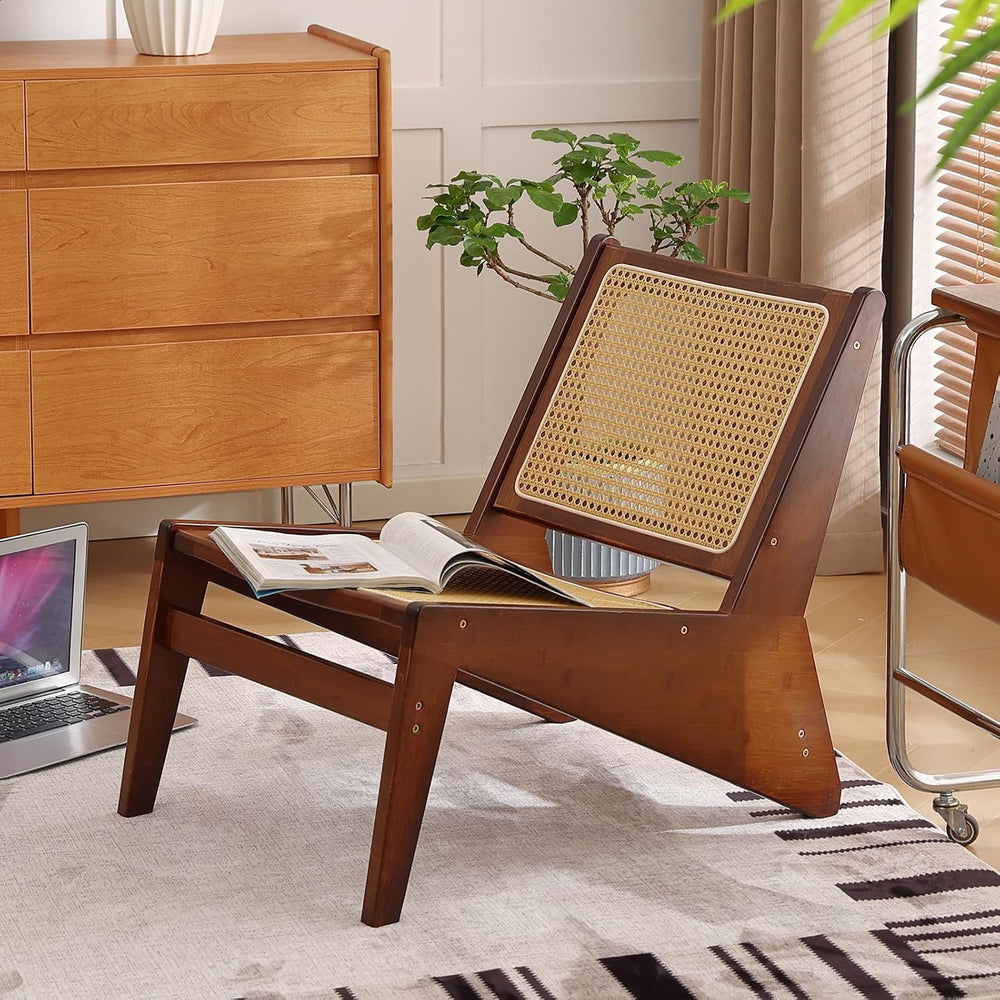 Welnow Mid Century Rattan Accent Chair with Woven Cane Backrest,Walnut