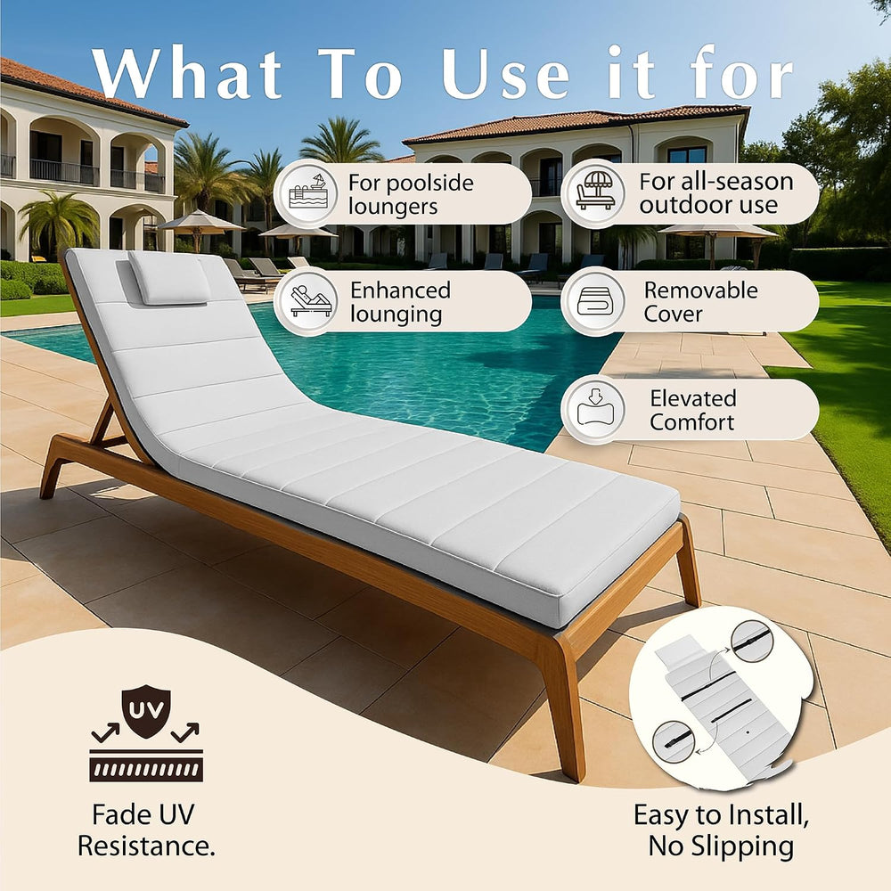 Quilted Outdoor Chaise Lounge High-Density Foam Chair Cushion Grey, 72"x...