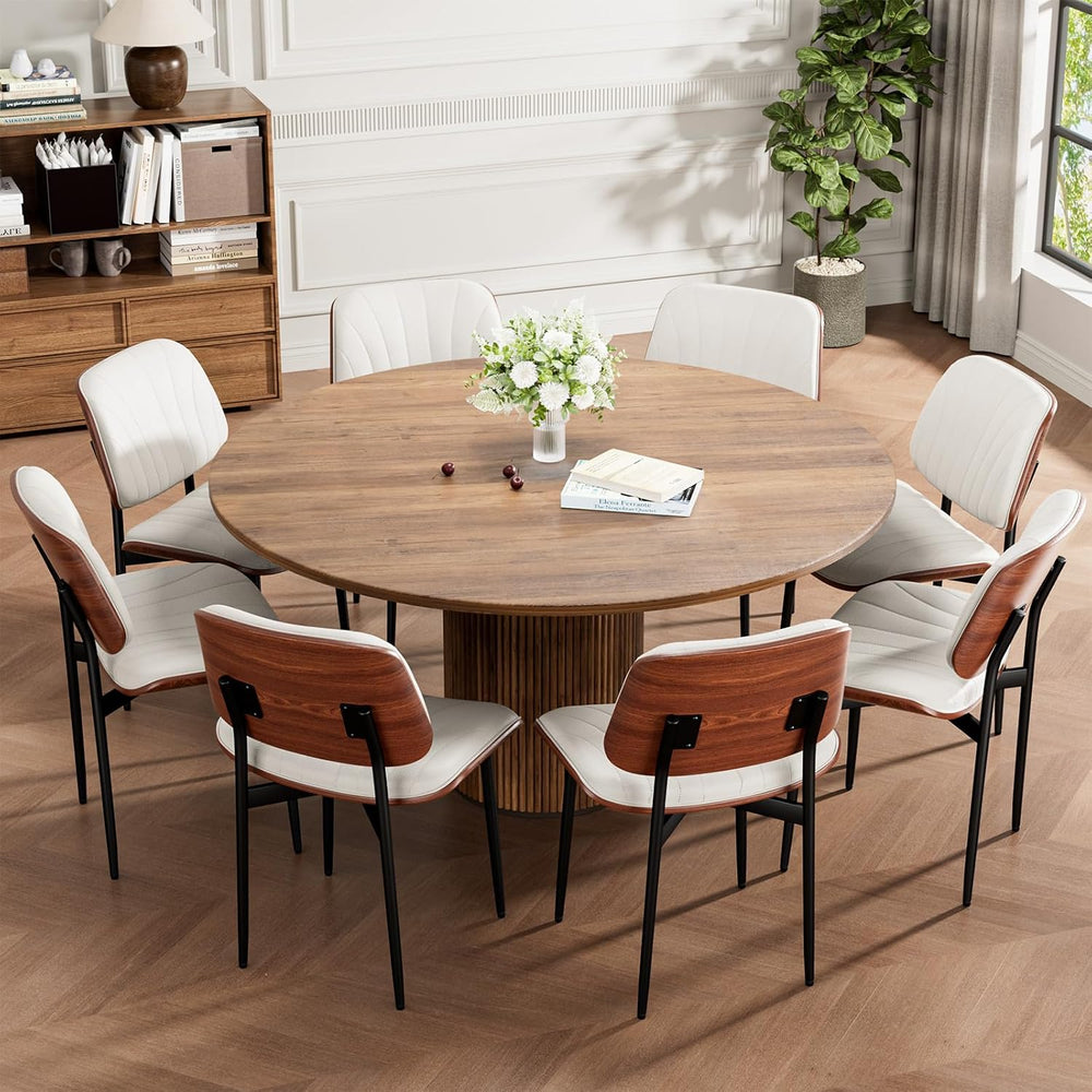 REONEY Dining Chairs Set of 6, Mid-Century Modern Kitchen Chairs, Off-White