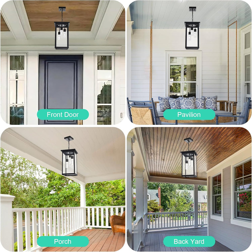Yaohong 17" Large 5CCT LED Outdoor Pendant Light, 3-Lights Modern Black ...