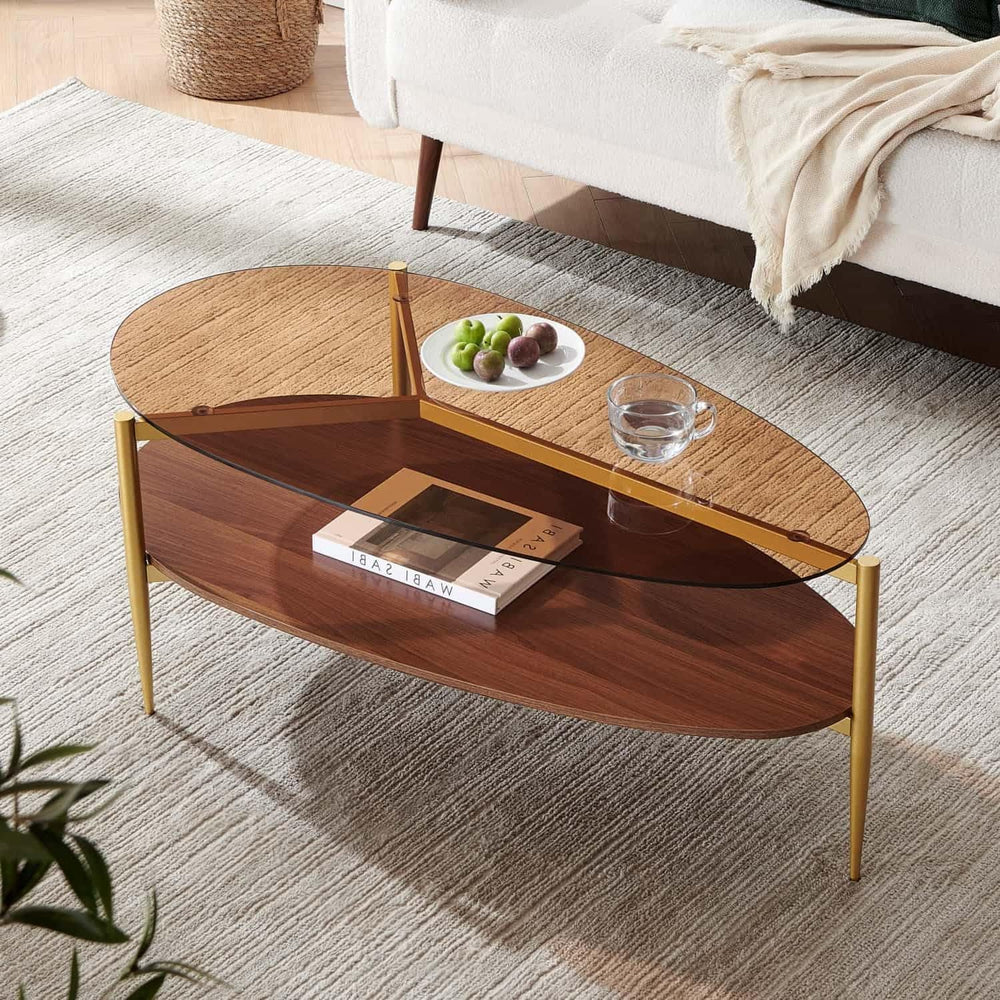 LumFurn Oval Glass Coffee Table, Mid-Century Modern Design, L43 x W21 x H17 i...
