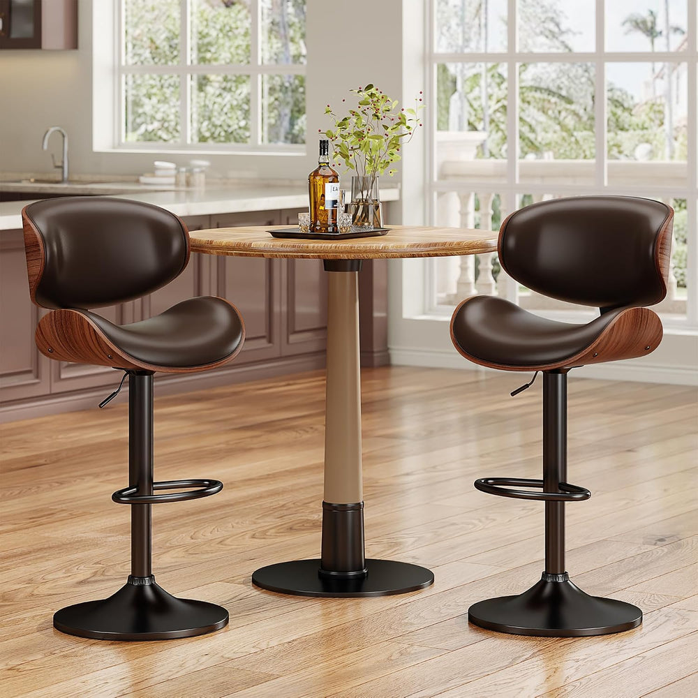 YaFiti Swivel Bar Stools Set of 2, Bar Stools for Kitchen Counter, Brown
