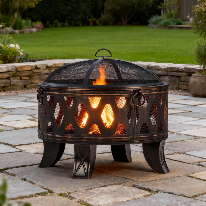 Breezz 26 in Round Wood-Burning Fire Pit with Grill