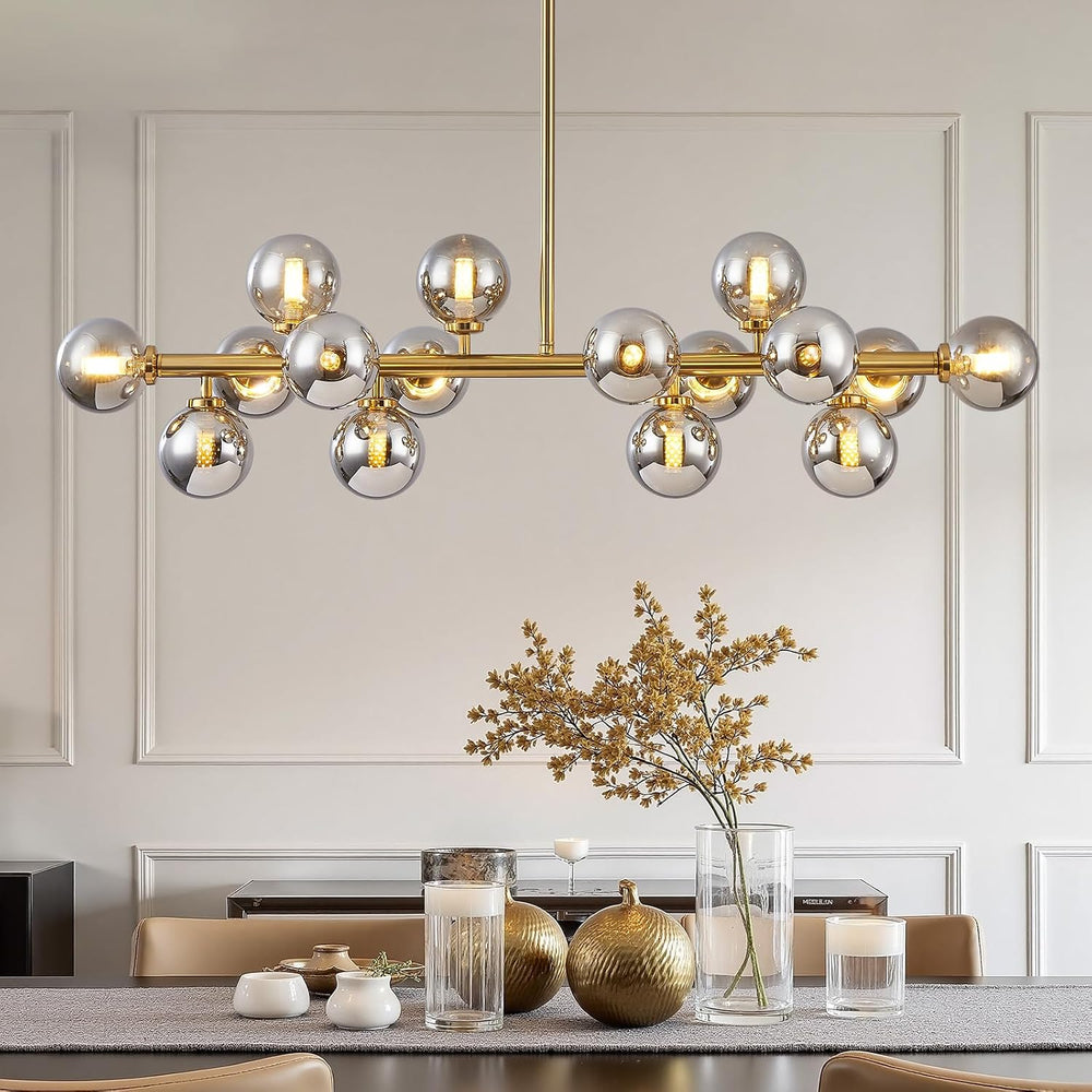 Mid Century Modern Glass Globe Sputnik Chandelier with Smoke Grey Bubble, 16-...