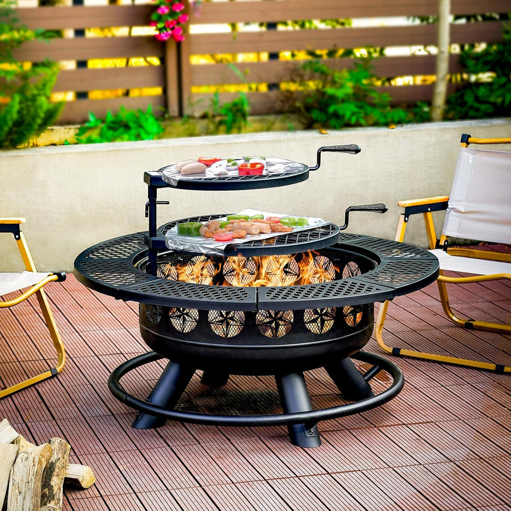 36 Inch Fire Pit with 2 Cooking Grills Outdoor Wood Burning BBQ Firepit